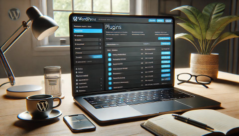 DALL.E-2024-09-10-11.05.25---A-realistic-close-up-of-a-laptop-screen-displaying-the-WordPress-control-panel-with-the-Plugins-section-open.-The-screen-shows-a-list-of-installed-an